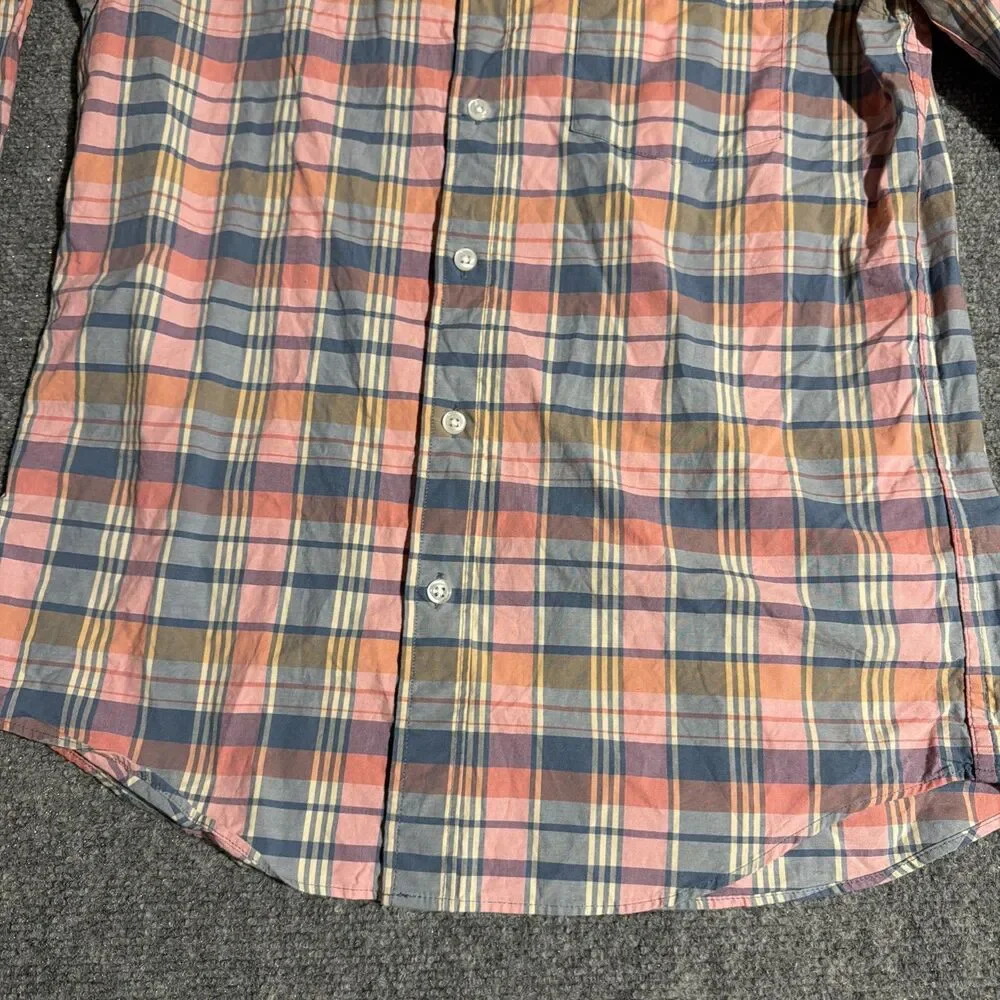 J Crew Shirt Mens Small Pink Plaid Slim Untucked Button Down Flex Washed